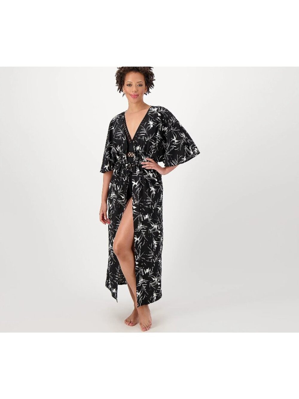 Belle Beach by Kim Gravel Cover Up Medium Large Petite Tie Front Poolside Palm
